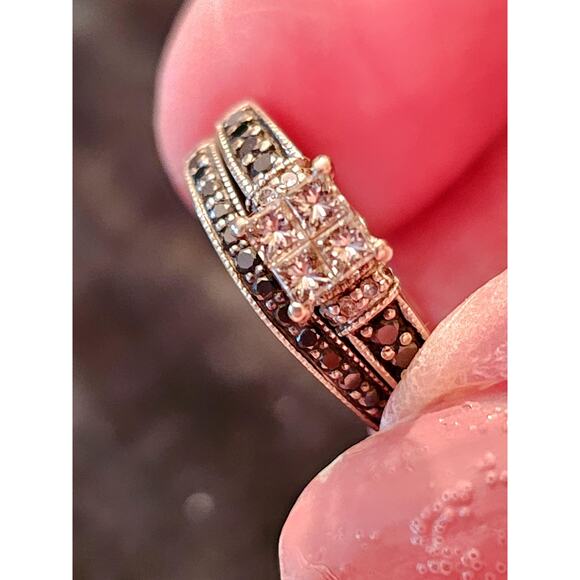 Frederick Goldman 10K rose gold black diamond wedding set princess cut - Picture 6 of 6